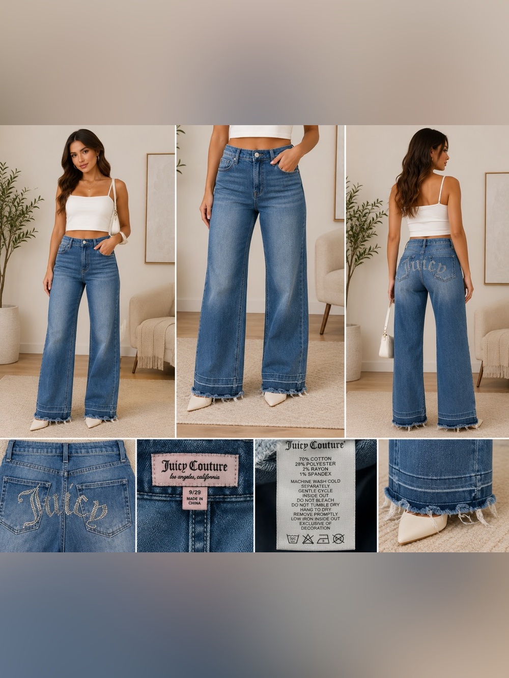 Juicy Couture Rhinestone Logo Wide Leg Jeans 9/29 Y2K
